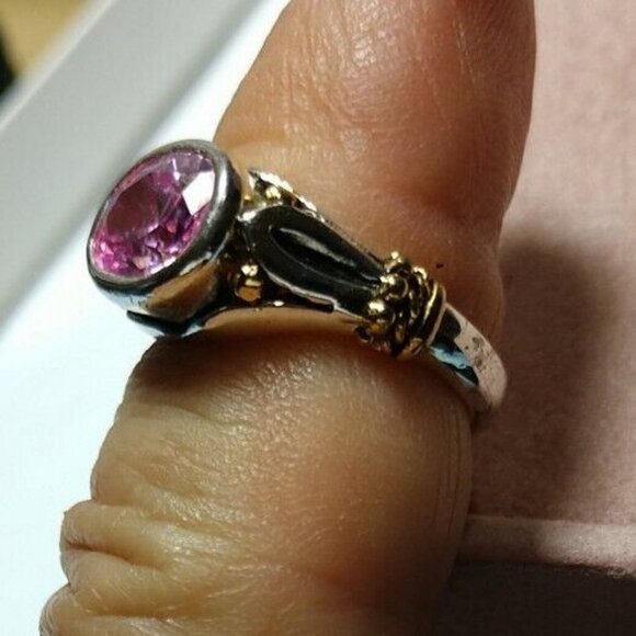 Gold/Silver Pink Ice Facet Cut Ring Size 6.5 New - Picture 2 of 5